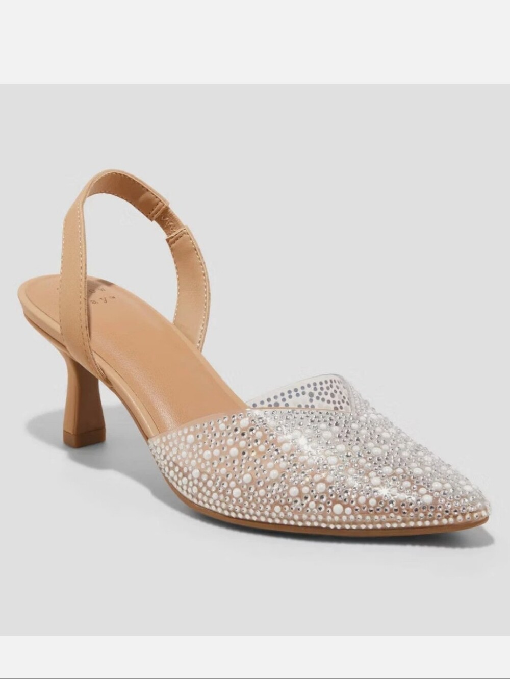 New w/o Box A New Day Isabel Clear  Embellished Vinyl Slingback Kitten Heels